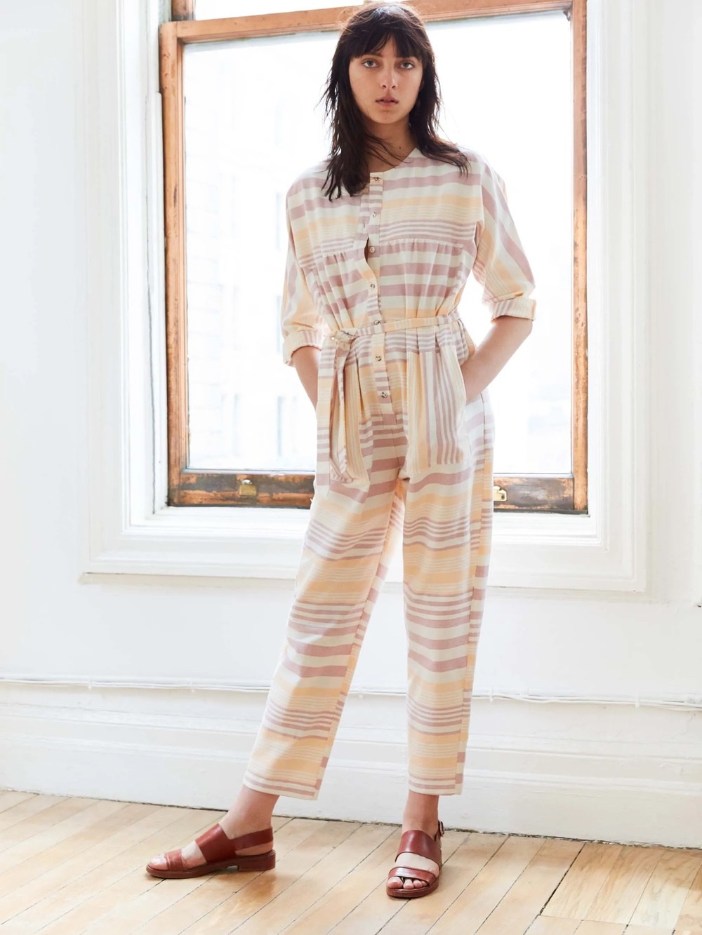 Mara Hoffman Striped Cotton Jumpsuit - Size Large